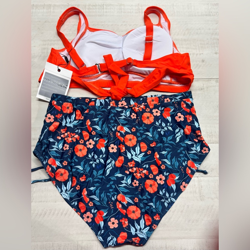 Hanna Nikole Plus Size Swimsuit Set Twist Front Bikini Drawstring Ruched Bottom - Picture 8 of 14